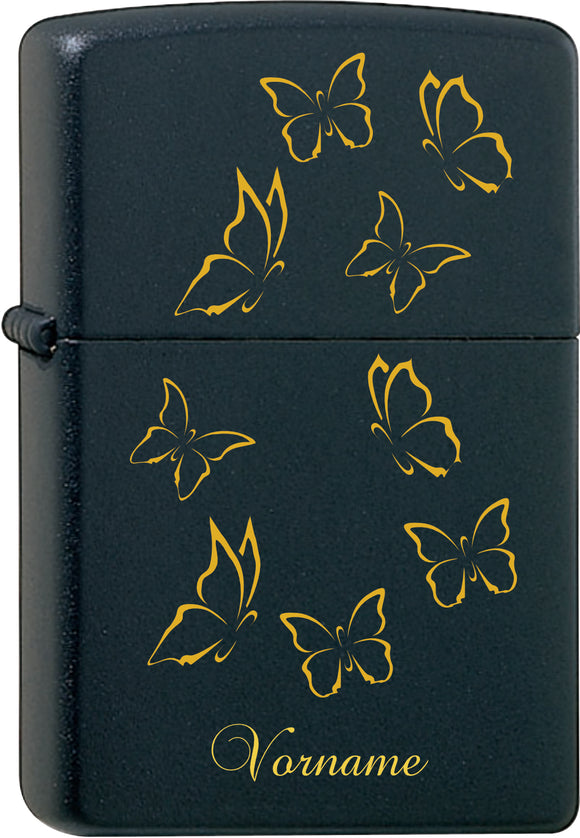 Schmetterlinge + Wunschname Original Zippo Black Matt graviert