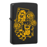 Spielkarten Königin König graviertes Zippo Black Matte mit Messing-Kern
