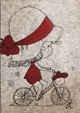 handmade Filztasche Shopper mit Mädchen auf Fahrrad bestickt