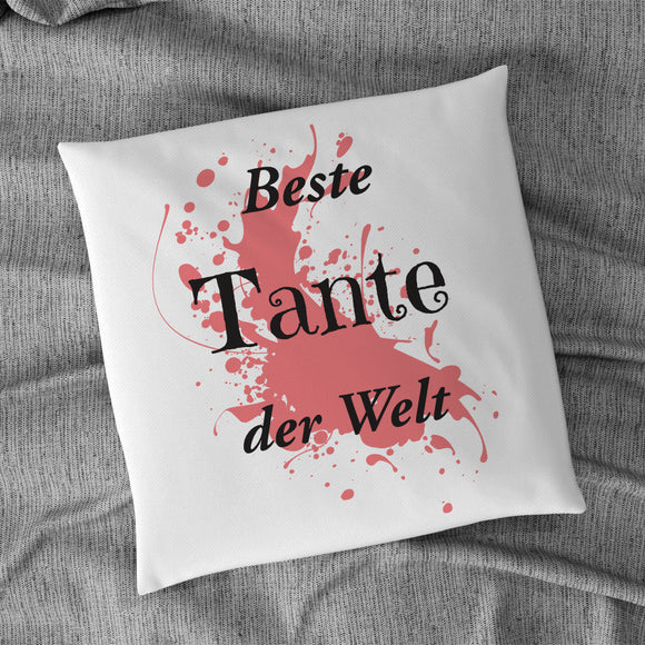 Satiniertes Kissen oder Kuschelkissen mit Reißverschluss bedruckt mit Motiv rot und Text beste Tante der Welt