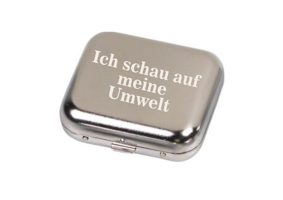 Ich schau auf meine Umwelt graviert auf Taschenaschenbecher rechteckig chrom