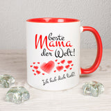 Tasse Weiß/Rot bedruckt mit: Beste Mama der Welt! Ich hab dich lieb!