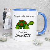 Tasse Weiß/Blau bedruckt mit Spruch: Ich spüre das Tier in mir es ist eine Chillkröte. - Motiv: Schildkröte