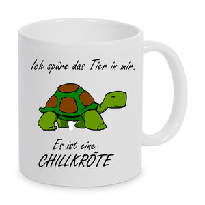 Tasse Weiß bedruckt mit Spruch: Ich spüre das Tier in mir es ist eine Chillkröte. - Motiv: Schildkröte