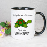 Tasse Weiß/Schwarz bedruckt mit Spruch: Ich spüre das Tier in mir es ist eine Chillkröte. - Motiv: Schildkröte