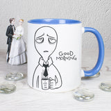 Tasse Weiß/Blau bedruckt mit Spruch: Good Morning - I love my Job