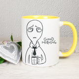 Tasse Weiß/Gelb bedruckt mit Spruch: Good Morning - I love my Job