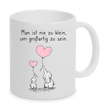 Tasse Weiß bedruckt mit Spruch: Man ist nie zu klein, um großartig zu sein - Motiv: Elefanten