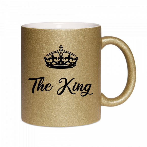 Glitzer Tasse dunkelgold bedruckt mit Krone und The King