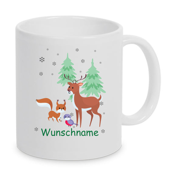 Winter Tasse Tiere Schneeflocken personalisierbar