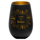Time to relax Glas schwarz-gold mit Gravur