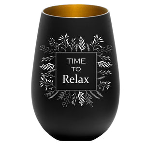 Trinkglas Windlicht Teelichthalter schwarz gold mit Gravur Time to relax