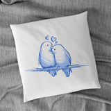 Kissen mit Füllung 40x40cm und Motiv Vogelpaar auf Ast mit 2 Herzchen blau 