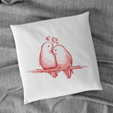 Kissen mit Füllung 40x40cm und Motiv Vogelpaar auf Ast mit 2 Herzchen rot