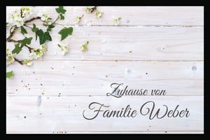Weiße Blumen - Zuhause von personalisiert - Fussmatte mit Gummirand