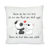 Wenn du bei mir bist, ist mir der Rest der Welt egal - Panda und Eisbär mit Herz 40x40cm Kissen mit Füllung personalisierbar