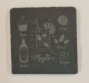 Schieferuntersetzer 10x10cm graviert mit Mojito