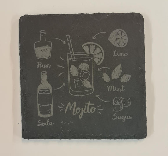 Schieferuntersetzer 10x10cm graviert mit Mojito