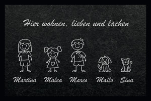 Fußmatte in Schieferoptik wohnen, lieben, lachen personalisiert mit Wunschnamen