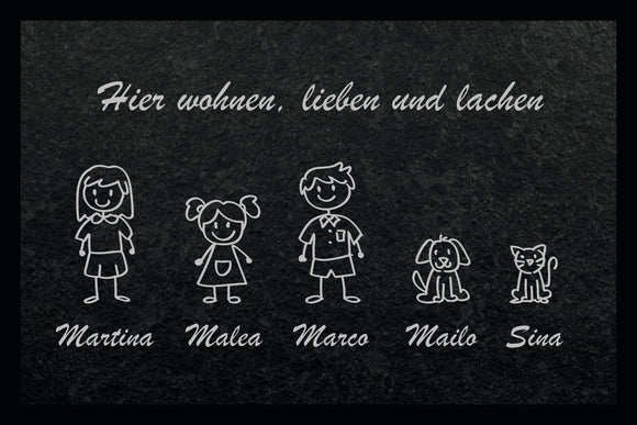 Fußmatte in Schieferoptik wohnen, lieben, lachen personalisiert mit Wunschnamen