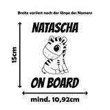 Wunschname on Board mit verschiedenen süßen Tiermotiven - Autosticker