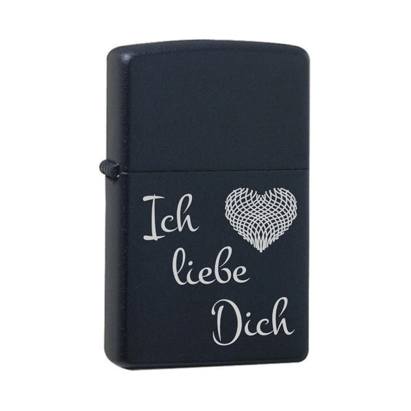 Ich liebe dich + Herzgitter Black Matte mit Chrome-Kern Original Zippo graviert