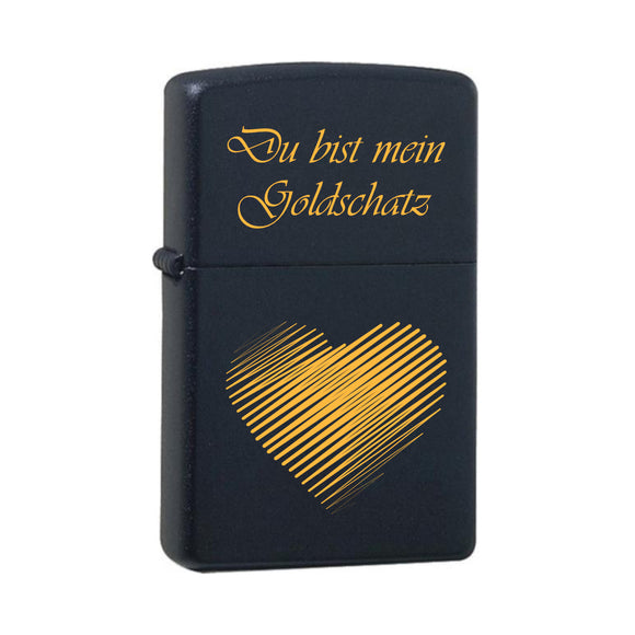 Du bist mein Goldschatz Black Matte mit Messing-Kern Original Zippo graviert