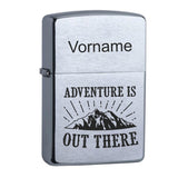 Adventure is out there Chrome Brushed Original Zippo mit Gravur personalisiert