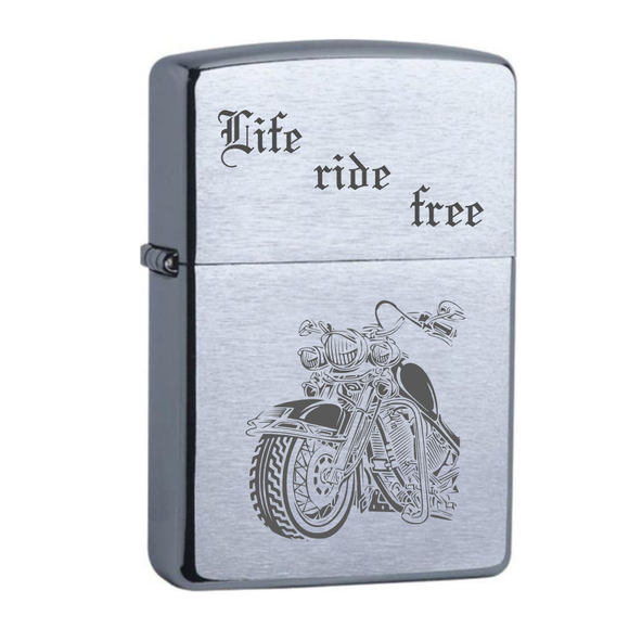 Life ride free mit Motorrad Chrome Brushed Original Zippo graviert