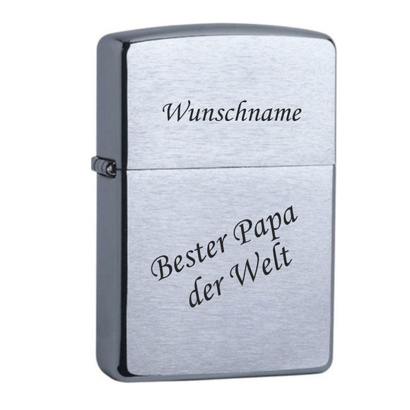 Bester Papa der Welt + Wunschname Chrome Brushed Original Zippo graviert