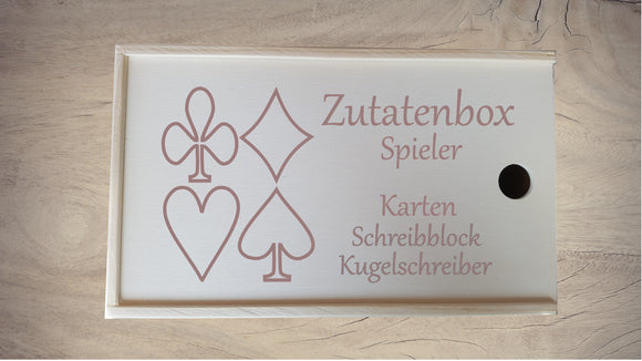 Holzbox graviert mit Zutaten für Spiele