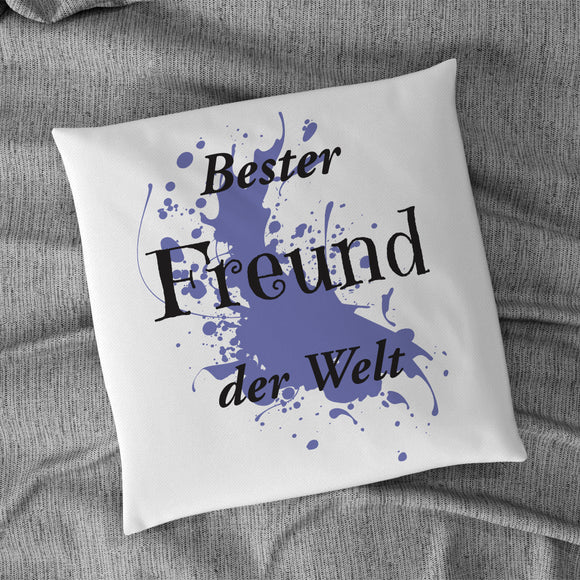 Satiniertes Kissen oder Kuschelkissen mit Reißverschluss bedruckt mit Motiv blau und Text bester Freund der Welt