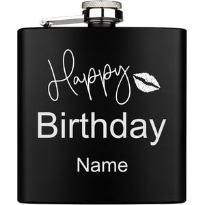 Happy Birthday personalisiert Flachmann schwarz aus Edelstahl 6oz mit Lasergravur