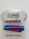 Clipper Rainbow Metall-Feuerzeug Icy mit Gravur in der Schriftart Tahoma
