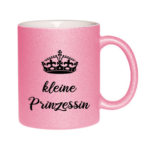 Glitzer Tasse rosa bedruckt mit Krone und kleine Prinzessin