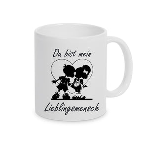 Tasse Weiß mit Motiv Lieblingsmensch im Trachtenlook bedruckt.