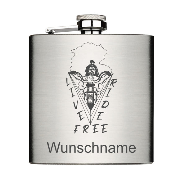 Life ride free mit Wunschname personalisiert Edelstahl Flachmann 6oz mit Lasergravur