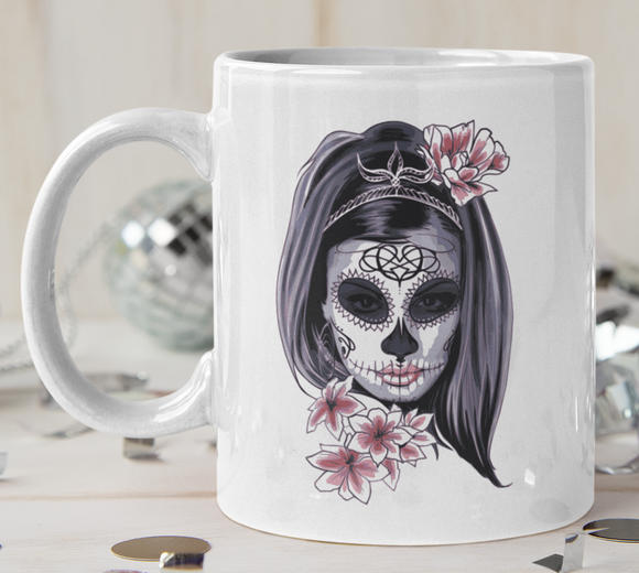 weisse Tasse mit Motiv Mask bedruckt