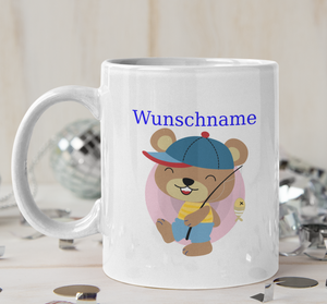 Tasse Bär fischen wahlweise aus Kunststoff oder Porzellan