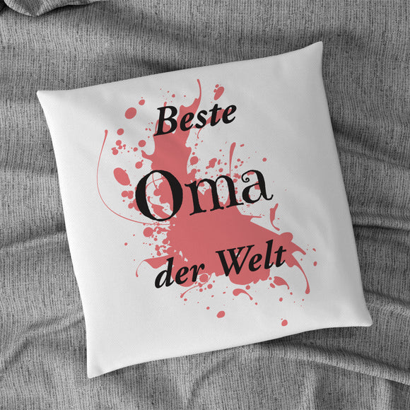 Satiniertes Kissen oder Kuschelkissen mit Reißverschluss bedruckt mit Motiv rot und Text beste Oma der Welt