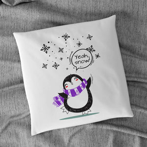 Kuschelkissen mit Reißverschluss Größe: 40x40cm bedruckt mit süßem Pinguin und Schneeflocken