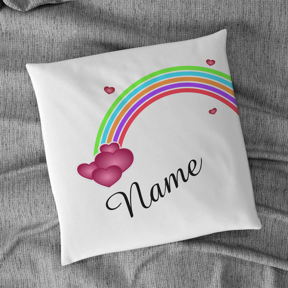 Satiniertes Kissen oder Kuschelkissen mit Reißverschluss Größe: 40x40cm bedruckt mit Regenbogen und Wunschname