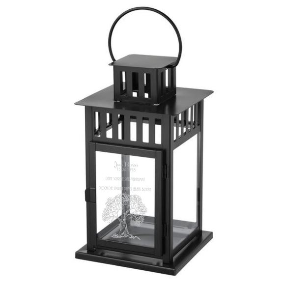 Laterne schwarz mit weißer Gravur - Deine Schritte sind verstummt