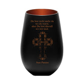 Du bist nicht mehr da wo du warst, aber Du bist überall wo wir sind + Motiv Kreuz  - Windlicht schwarz-bronze mit Gravur personalisierbar mit Name und Datum