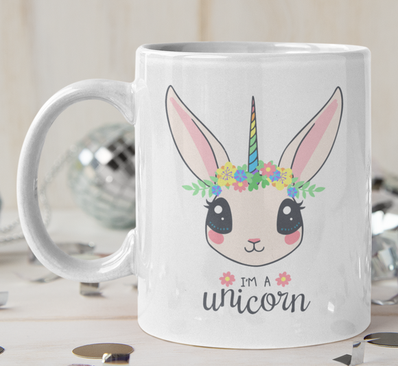 weisse Tasse bedruckt mit Motiv Einhorn und Spruch: I´m a unicorn