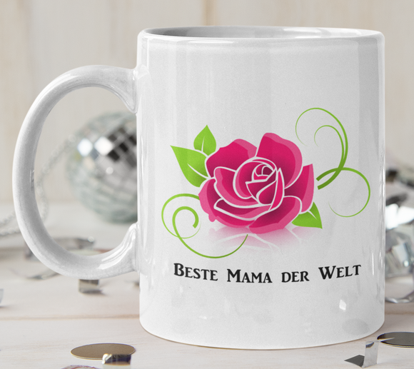 Beste Mama Tasse Motiv Rose und Text Beste Mama der Welt