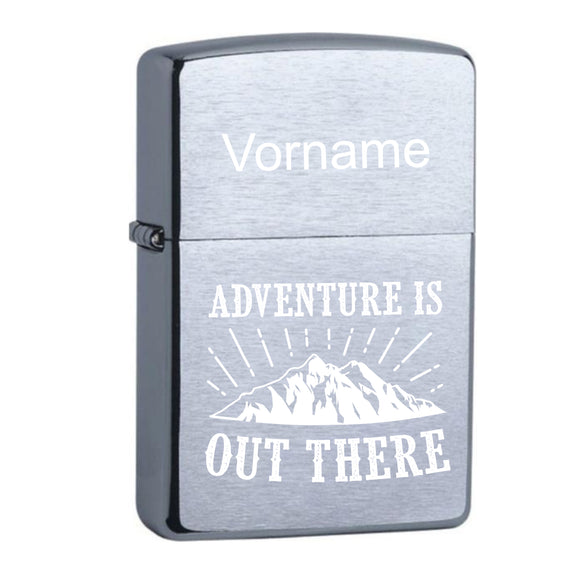 Adventure is out there Chrome Brushed Original Zippo mit Gravur personalisiert