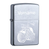Chrome Brushed Original Zippo graviert mit Life ride free Motorrad und Wunschname