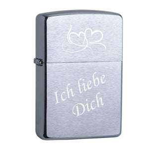 Ich liebe Dich + 2 Herzen Chrome Brushed Original Zippo graviert