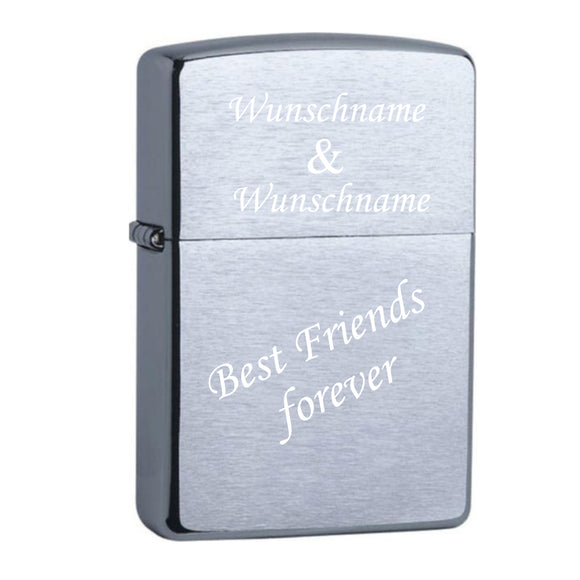 Best Friends forever mit zwei Wunschnamen Chrome Brushed Original Zippo graviert